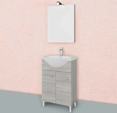 Immagine prodotto di Mobile bagno a terra 55cm 2 ante rovere grigio, lavabo e specchio | Rimini
