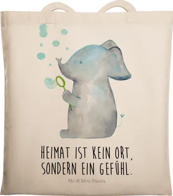 Produktbild von Mr. & Mrs. Panda Jutebeutel Elefant Seifenblasen - Transparent - Geschenk, Elefanten, Tasche, Schultasche, Liebe, Liebesspruch, Heimat, Tote Bag, Tragetasche, canvas