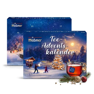 Produktbild von Meßmer Tee-Adventskalender 2026, 24 Türchen mit 48 Teebeuteln, aromatisierte Früchte- und Kräutertees, ideales Geschenk für Teeliebhaber