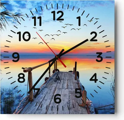 Produktbild von Wanduhr - Quadrat - Glasuhr - Brücke See - 40x40cm - Schleichendes Uhrwerk - Lautlos - zum Aufhängen bereit - Dekoration Modern - Wanddekoration aus Glas - C4AC40x40-3818