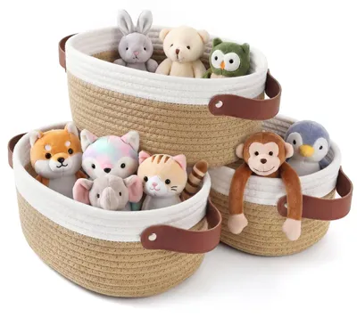 Immagine prodotto di Set di 3 ceste giocattolo con maniglie, ideali per la cameretta dei bambini – Lavabili e sicure
