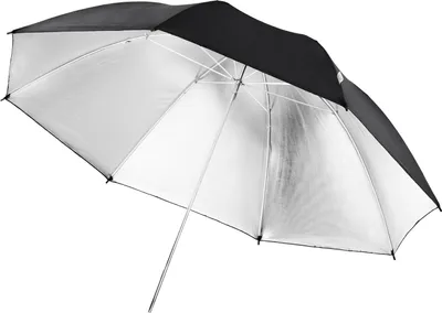 Produktbild von Walimex pro Reflexschirm Ø 109 cm schwarz/silberfarben für hartes Licht und Kontraste, Lichtreflektor ideal für Porträt- und Produktfotografie, Lichtformer für Studioblitz, Fotoschirm mit Metallstange