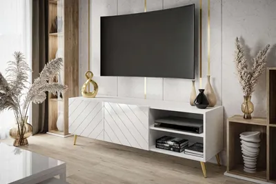 Produktbild von TV- Schrank VIRGINIA weiß Hochglanz, Beine: Gold