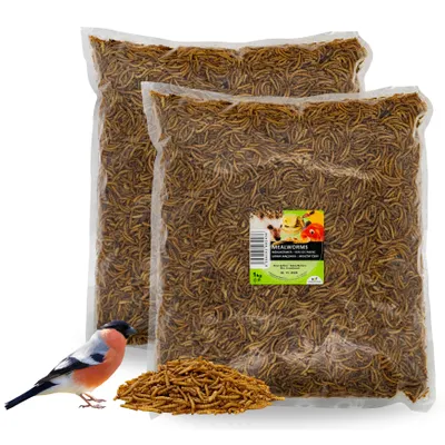 Produktbild von UGF Premium Mehlwürmer getrocknet 2 x 1 Kg, Vogelfutter, Insekten Snacks für Hamster, Igel, Nager, Eidechsen, Schildkröten, ohne Zusatzstoffe