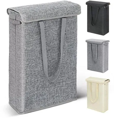 Produktbild von Schlanke Wäschebox 45L Grau, wasserdicht, mit Deckel und Griffen