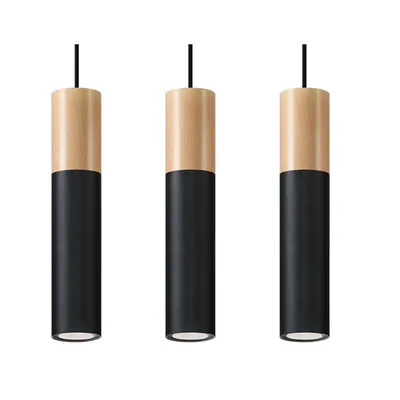 Immagine prodotto di Lampada a sospensione PABLO 3 nero 3xGU10 10W acciaio/legno 90x6x45cm Sollux Lighting