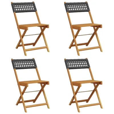 Produktbild von vidaXL Gartenstühle 4 Stk. Klappbar Schwarz Poly Rattan & Massivholz