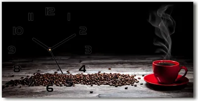 Produktbild von Wanduhr aus Glas – 60x30 cm - Glasbild - Glasuhr - Gehärtetes Glas - schwarze-zeiger - aromatischer Kaffee