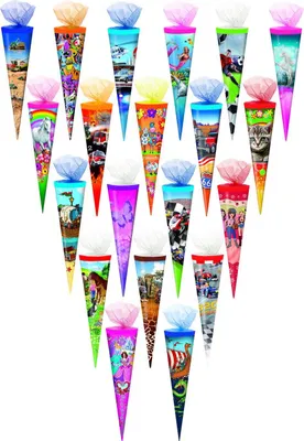 Produktbild von 20x Schultüte / Zuckertüte / 35cm / Tüllverschluss / 20 verschiedene Motive