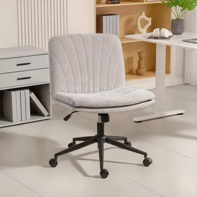 Productafbeelding van Sweiko bureaustoel voor thuiswerken, met linnenlook, in hoogte verstelbaar, met een ergonomische zitting, draaibaar met kantelfunctie, beige