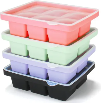 Produktbild von 4 Stück Eiswürfelform, Silikon Eiswürfelbehälter XL Mit Deckel, Stapelbar und Spülmaschinenfest Eiswürfelformen, Für Bier,WeinUnd Baby Snack Inklusiv