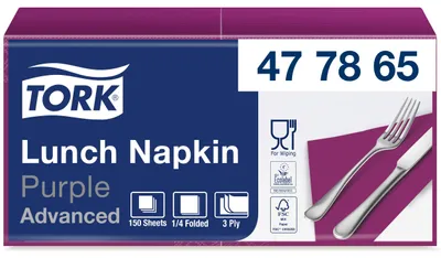 Obrázok produktu pre Tork 477865, mäkké obrúsky na obed, fialové / 3-vrstvové, savé papierové obrúsky