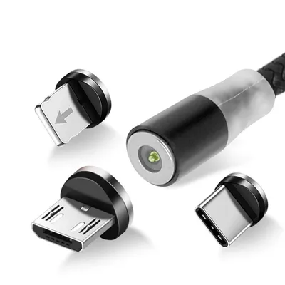 Obrázok produktu pre Avizar, magnetický kábel 3 v 1 (USB-C / Micro-USB / Lightning), 1 meter, čierna farba