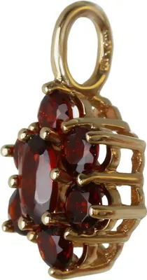Produktbild von Granat Kettenanhänger Goldschmiedearbeit 14 Karat 585 Gelb Gold Blume Klein 3257
