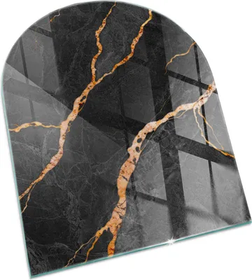 A black marble-like glass floor plate with gold veining, presented on a white background.