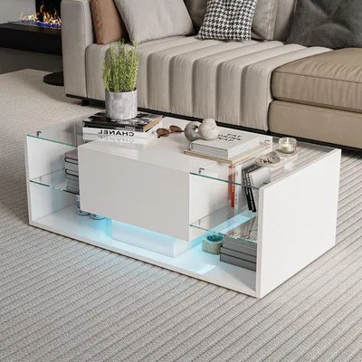 Productafbeelding van Rechthoekige Salontafel met LED Verlichting - Zwart, 100 x 50 x 35 cm