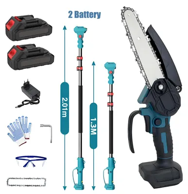 Immagine prodotto di Troncatrice a batteria telescopica - Seghetto da potatura a batteria - Motore brushless - Lama da 15 cm - Compatibile con batterie Makita da 18 V - 2 batterie incluse