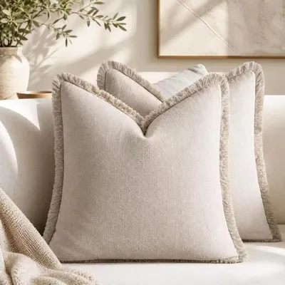Produktbild von Kissenbezüge Baumwolle mit Quasten 40x40 cm Beige 2er Set