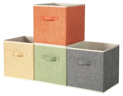 Produktbild von Stoffaufbewahrungsboxen, 4er-Set, 27 x 27 x 28 cm, faltbare Aufbewahrungskisten mit Griffen, Organizer-Körbe für Schrank oder Regal.