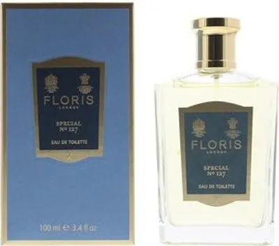 A product shot of Floris Special No.127 Eau de Toilette and its packaging.
