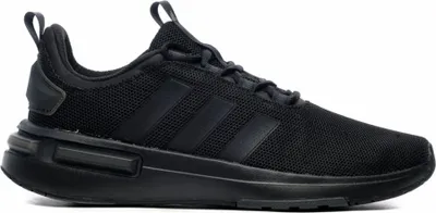 A black Adidas sports shoe is shown against a white background.