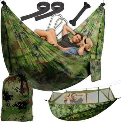 Obrázek produktu pro FIT4MED | Houpací síť pro dva - 260x140 cm - Moskytiéra - Kamufláž - Nosnost 150 kg