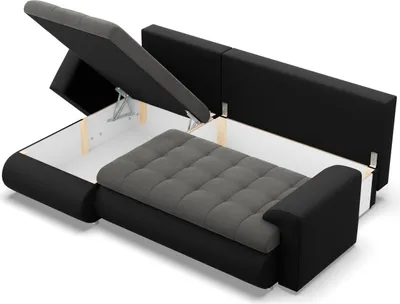 Produktbild von Links Ecksofa mit Schlaffunktion FORESTA, Sofa mit bettkasten 230x159cm, Dunkelgrau + Schwarz