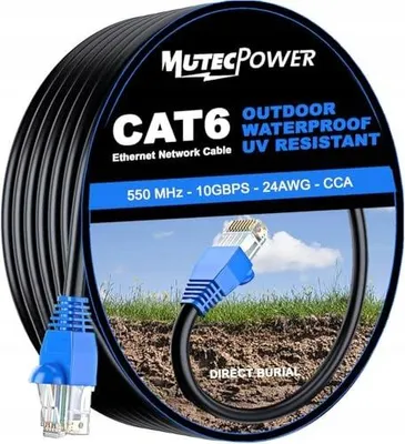 Zdjęcie produktu dla Kabel sieciowy CAT6 utp 50M czarny zewnętrzny gigabit ethernet