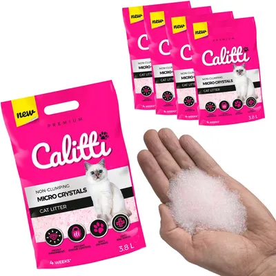 Produktbild von Calitti - Micro Silica Cat Litter | Premium Crystals Silica Litter | Antybakteryjny żwirek dla kota | Zestaw 4 4 x 3,8 litra = 15 litrów