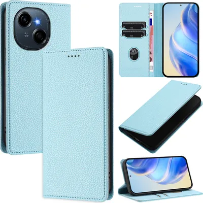 Produktbild von Litchi Leder Handyhülle für Tecno Spark Go 2025/Go 1/Pop 9 Wallet Kartenfächer Standfunktion Hülle Hellblau