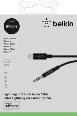 Zdjęcie produktu dla Belkin AV10172BT06-BLK, Męska, 3.5mm, Męska, 1,8 m, Czarny