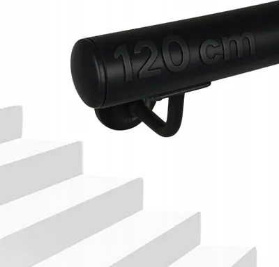 Obrázok produktu pre Schodiskové zábradlie - Zábradlie na schody - 120 cm - Práškovo lakovaná oceľ - Na vnútorné aj vonkajšie použitie - Bez priečnych výstuh - Montážna sada - Čierna