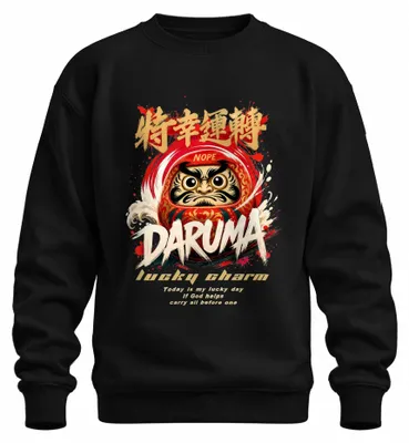Immagine prodotto di Daruma, portafortuna. Felpa con cappuccio, design "Japan Y2K Glücksbringer", colore nero, taglia 3XL