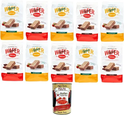 Produktbild von Cabrioni Testoaket i waferini del signor cabrioni wafer nocciola & Cacao! Cabrioni Mr. Cabrionis Waffeln Haselnuss- und Kakaowaffeln!10x400 g+ Italian Gourmet polpa 400g