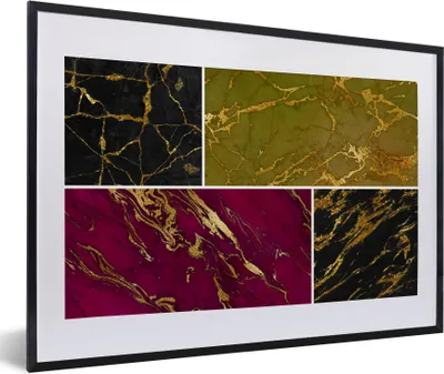 Produktbild von MuchoWow® Gerahmtes Poster Marmor - Gold - Luxus 60x40 cm - Poster mit Schwarzem Bilderrahmen Wandposter Rahmen Foto Bilder - Schlafzimmer - Plakat in Rahmen - Drucken