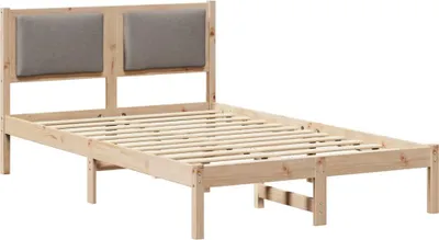 Imagen del producto de Estructura de cama con cabecero color taupe, 120 x 190 cm, fabricada en madera de pino maciza