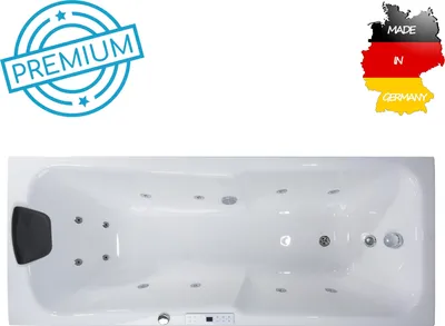 Produktbild von Basera PREMIUM Indoor Whirlpool Badewanne Bali 190 x 75 cm mit 12 Massagedüsen, Heizung, Ozongenerator, Bodenansaugung, LED-Ambiente, Touchpanel, Bluetooth, Radio