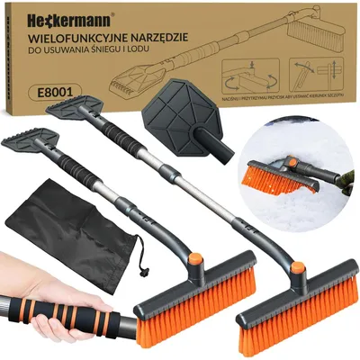 Produktbild von Schneebürste E8001 mit Teleskopgriff, Eiskratzer und rotierender Bürste, platzsparend