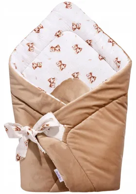 Obrázek produktu pro Jukki zavinovačka 80x80 cm oboustranná – mušelín a samet, s mašlí – Baby Bear Muslin & Toffee