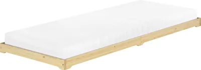 Produktbild von Überlanges Niederflurbett niedriges Holzbett 100x220 Kiefer klar lackiert V-60.47K-10-220Rollrost und Matratze inkl.