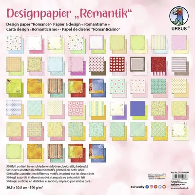 Produktbild von Designpapier Romantik 190g/qm 30,5x30,5cm VE=50 Blatt