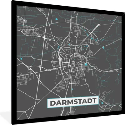Produktbild von MuchoWow® Gerahmtes Poster Stadtplan - Karte - Darmstadt - Blau - Deutschland - Karte 40x40 cm - Poster mit Schwarzem Bilderrahmen Wandposter Rahmen Foto Bilder - Mit Rahmen - Wanddekoration Schlafzimmer