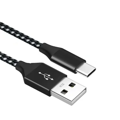 Produktbild von Nylon 1 meter USB-C Ladekabel Schwarz/Silber 1m USB Kabel Datenkabel für PC Laptop Smartphone