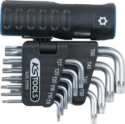 Produktbild von KS TOOLS Winkel Schraubendreher Werkzeug Satz mit Stirnlochbohrung matt satiniert Chrom 920.2550