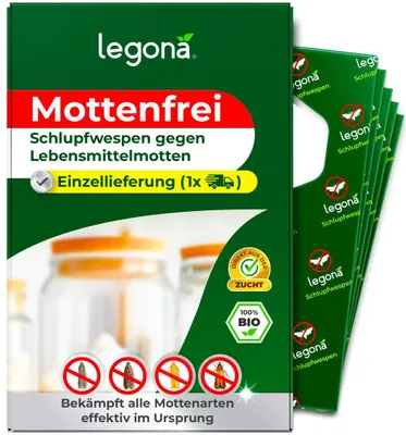Produktbild von Legona Schlupfwespen gegen Lebensmittelmotten - 1 Lieferung mit 4 Träger - Mottenschutz für Küche und Vorrat