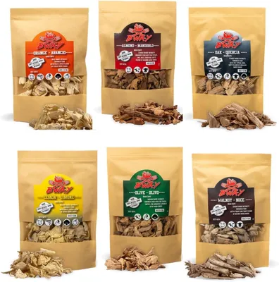Obrázok produktu pre Chips Rookchips BBQ – 6 ks po 1 litri: olivová, pomarančová, mandľová, citrónová, vlašská a dubová
