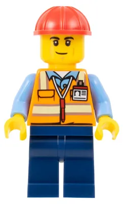 Productafbeelding van LEGO Minifiguur: Bouwvakker - Man, oranje veiligheidsvest met (bdp060)