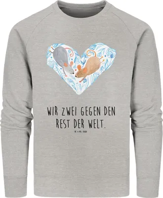 Produktbild von Mr. & Mrs. Panda Organic Sweatshirt Mäuse Herz Größe XXL - Heather Grey - Geschenk, Pulli, Sweater, Baumwoll Pullover, Maus, Love, Nachhaltiger, für Immer, Liebe