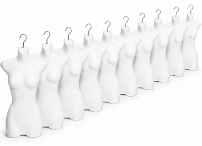 Image de set de 9 Torse Femme - 70 cm de torse de dame en plastique - torse semi-plastique en couleur blanche - buste de mannequin - body de femme semi-plastique - 9 pièces de torse de mannequin - mannequin avec crochet