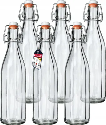 Image de Bouteilles en verre - Avec bouchon - 750 ml - Lot de 6 - Pour liqueurs, jus et alcools